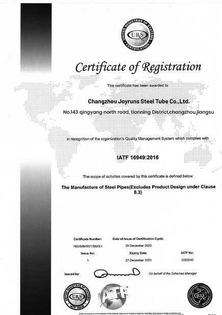 China Changzhou Joyruns Steel Tube CO.,LTD zertifizierungen